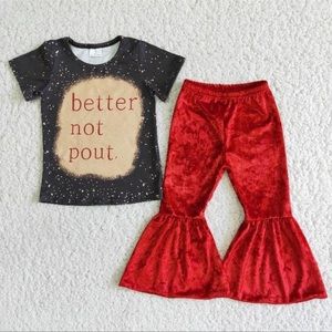 ADORABLE Girls Christmas Outfit with Velour Like Pants “Better Not Pout”